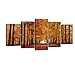 Wieco Art - Autumn Forest Modern 5 Panels Stretched and Framed Giclee Canvas Prints Landscape Artwork Pictures Paintings on Canvas Wall Art for Living Room Bedroom Home Office Decorations