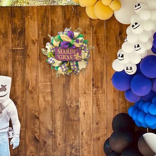 Idyllic Mardi Gras Wreaths for Front Door, 16" Artificial Glitter Bows Gold Leaves Mesh Wreath with Mardi GPAS Sign for Front Door Indoor Outdoor Decorations by idyllic - Image 6