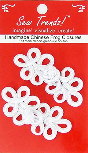 Sew Trendz Chinese Frogs Button Closures Hook & Eye Fastener - Sewing Quilting Renaissance Dance Hawaiian Bridal Costumes Outfit Drapery Home Decor-White -Five Loops Design - 2 Pairs/pk. - #FG4755W