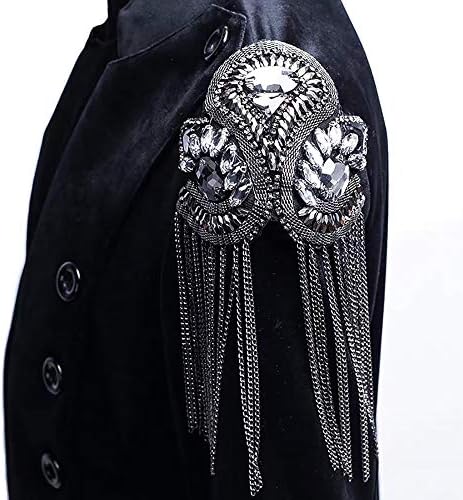 Rhinestones Beaded Crystal Motifs Chain Fringe Patches for Clothing Shoulder Badge Sew on Garment DIY Craft 2piece