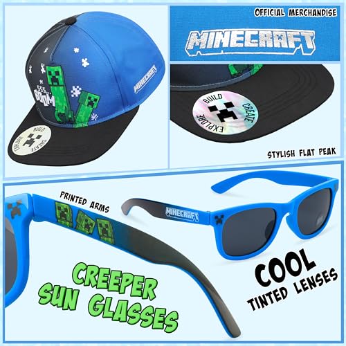 Image of Minecraft Trucker Hat Baseball Cap and Kids Sunglasses Set Adjustable Snapback UV Protection Gamer Gifts