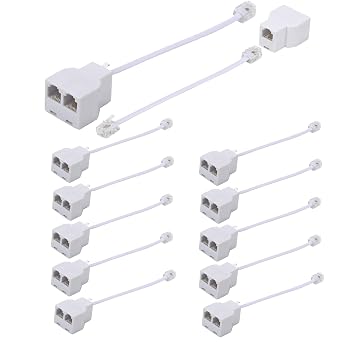 Phone Line Splitter,Telephone Splitter,with RJ11 6P4C Plugs,Suitable for Telephone,Fax Machine White /12 Pack