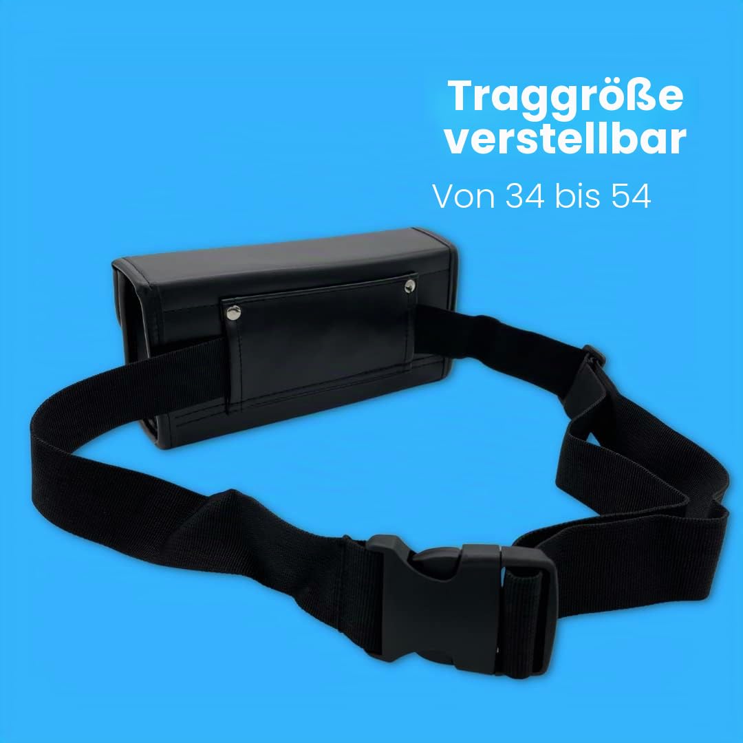 Professionelle Gürteltasche, Geldbörse inkl. 5 Euro-Wechselfächer, 4 Geldscheinfächer, Magnetverschluss - 23 x 11 x 7 cm - Schwarz