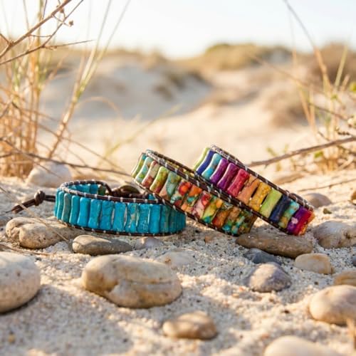 Image of YGLINE Boho Handmade Wrap Leather Tube Crystal Stone Bracelet for Women