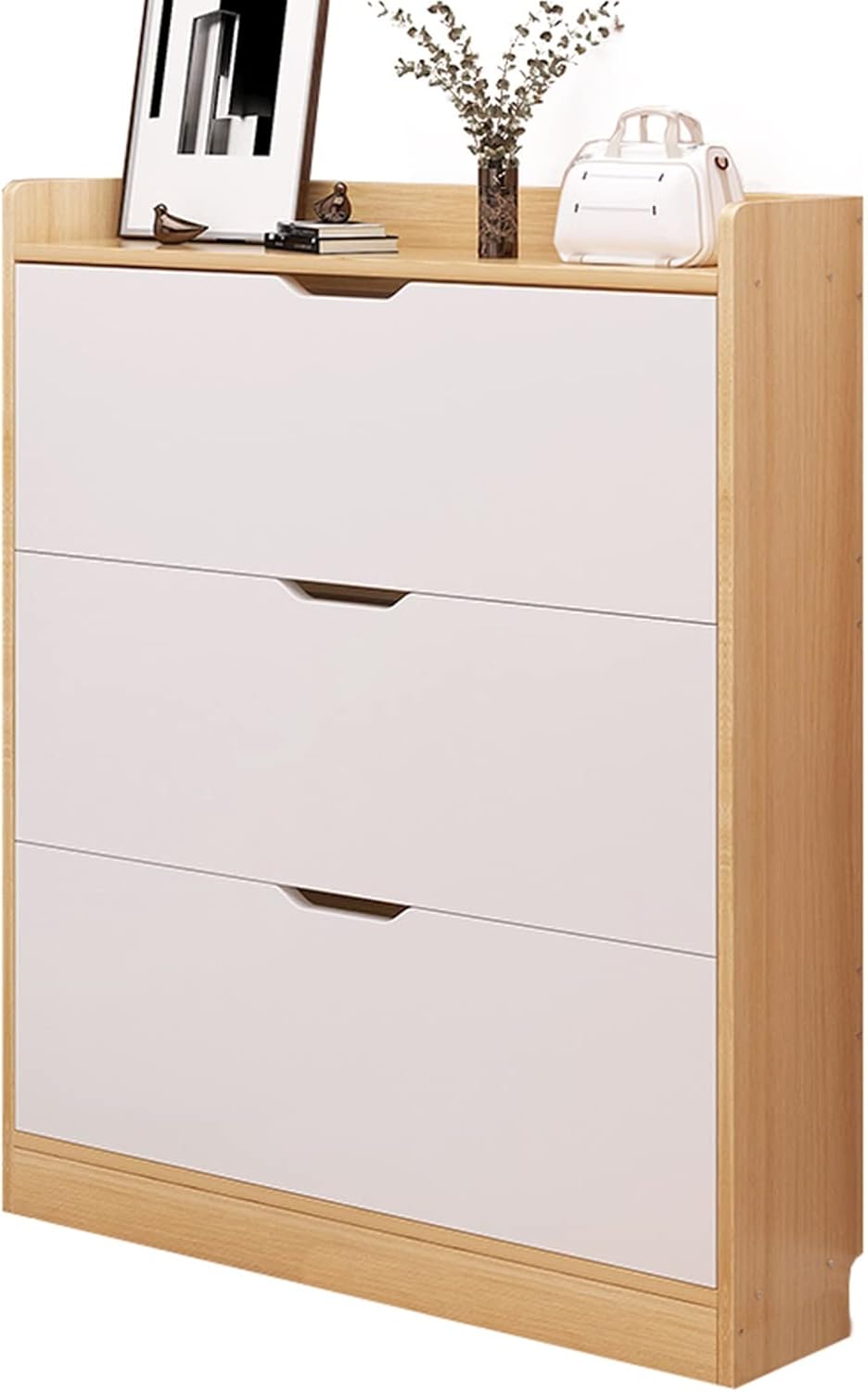 Shoe Storage Cabinet Cabinets Hallway Slim Cupboard Cupboards Hallways Slimline，Space Saving Shoe Cabinet for Entryway Narrow,3 Tier Modern Shoe Rack,Shoe Storage Cupboard Organizer Unit,Lar