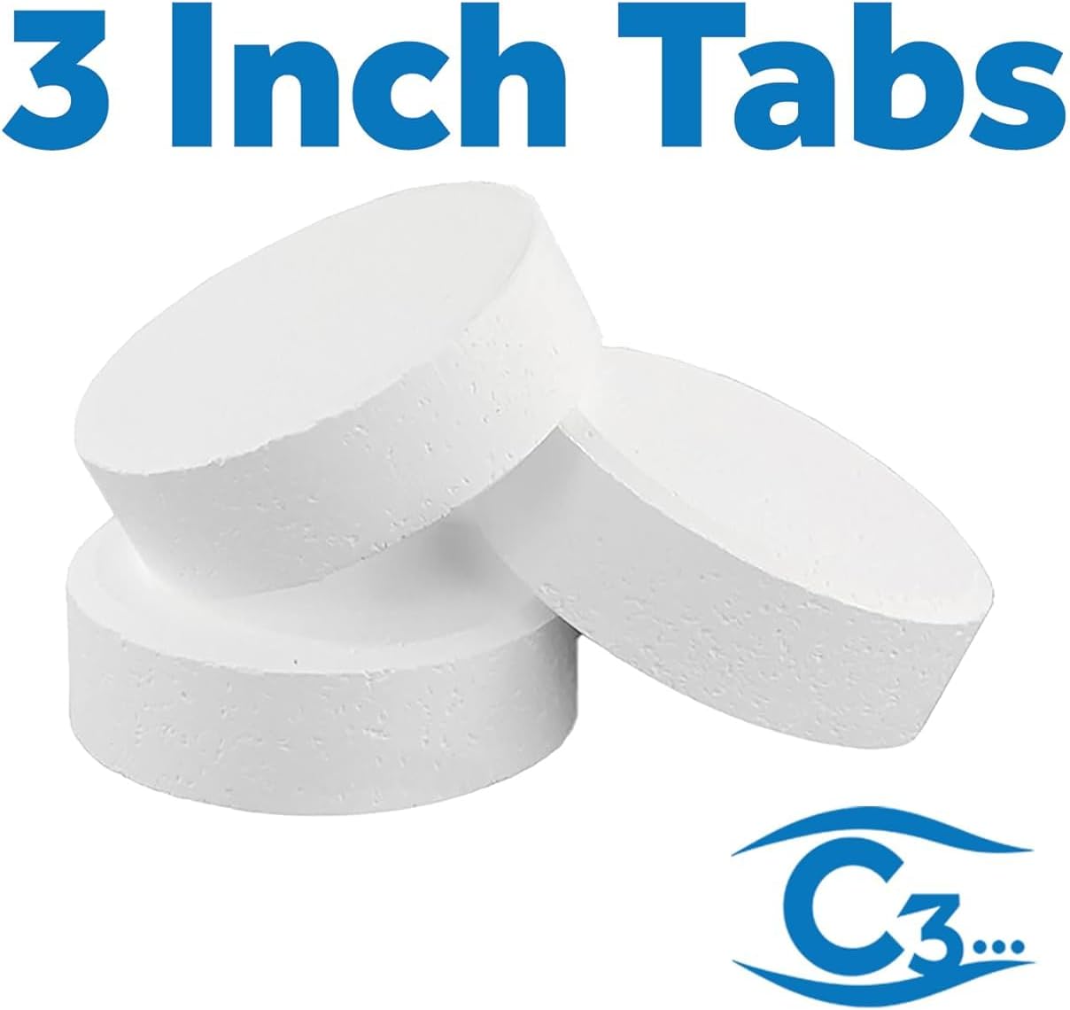 C3... 3" Stabilized Chlorine Tablets for Swimming Pools | Easy to Use | for Above Ground or Inground Pool | Individually Wrapped Chlorinating Tabs | Slow Dissolving | 5 lbs