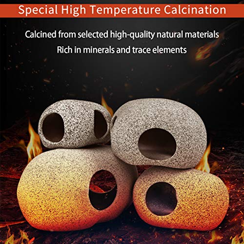 Munlit Ceramic Fish Tank Decorations, Betta Fish Tank Accessories Rock Caves, Stackable Aquarium Cichlid Cave, Betta Fish Hideout And House, Small Hiding Rock For Fish Bowl (2 Pcs Oval Style B) #TOP3