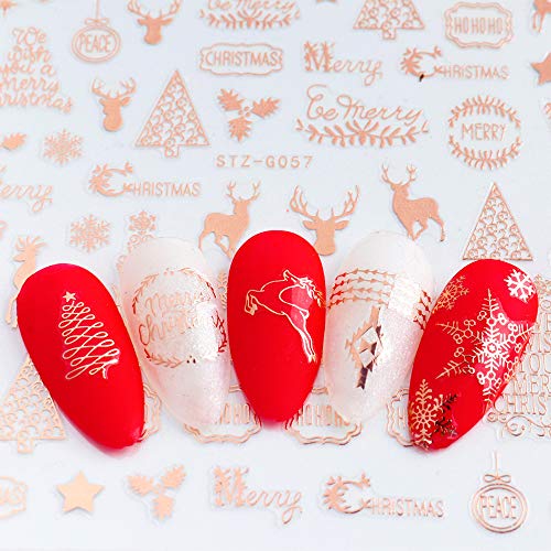 9 Sheets Christmas Nail Art Stickers - 3D Rose Gold Snowflake Nail Decals Snowflake Elk Pattern Self-Adhesive Nail Design Diy Manicure Decorations For Women Girls #TOP2