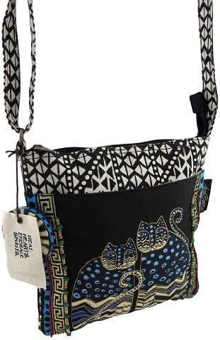 Zeckos Laurel Burch LB4315 Crossbody Tote with Zipper Top, Spotted Cats Black