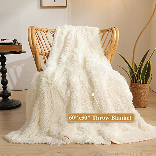 Xege Luxury Faux Fur Throw Blanket, Beige Soft 50X60 Fluffy Blanket Throw, Ivory Shaggy Plush Decorative Couch Blanket, Cute Furry Throw Fuzzy Office Lap Blanket For Bedroom Living Room Beige #TOP1