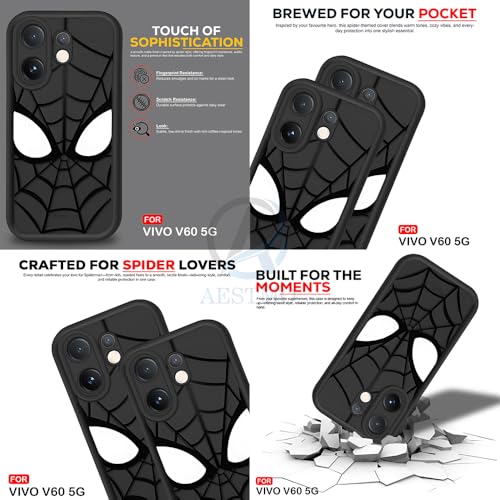 Image of AESTMO Back Case Cover for Vivo V60 / V60E / T4 Pro 5G Cover | Spidey Face Mask Design | Silicone Case | Full Body Protection | Camera Protection Back Cover for Vivo V60 / V60E / T4 Pro 5G (Black)