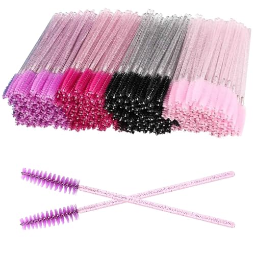 200 Pcs Mascara Wands, Disposable Eyelash Spoolies 4 Colors Eyelash Brushes Applicator Cosmetic Makeup Brush Tool Kits