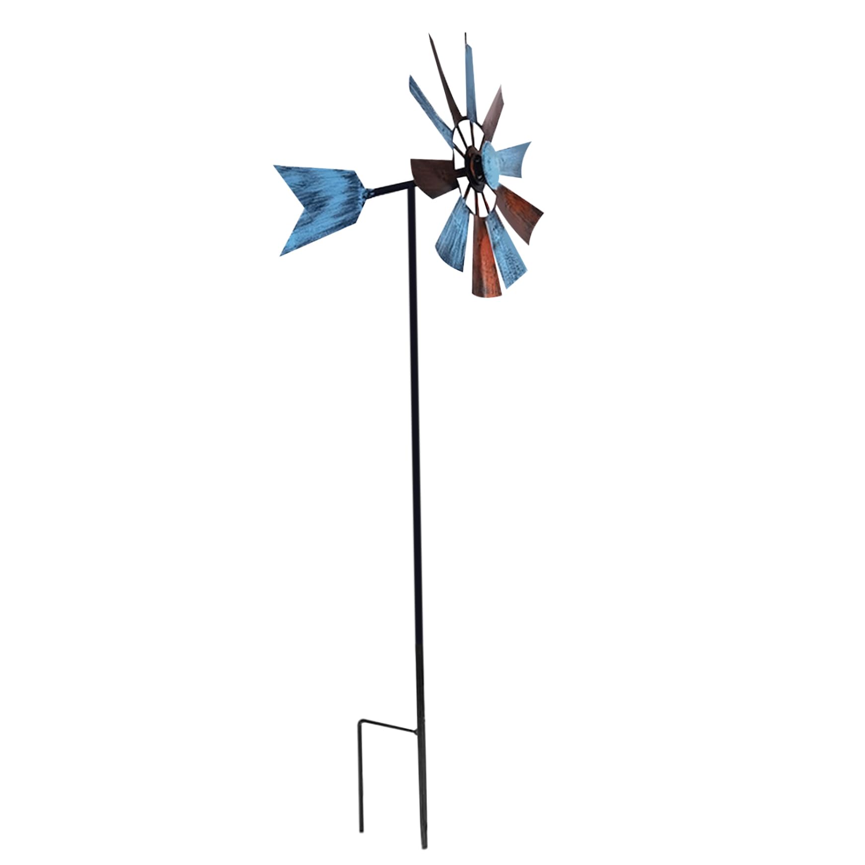 Molino de viento para patio, 28.7x9.5 metal de arte de patio de metal, hilanderos de patio de estaca de metal al aire libre, multicolor de energía solar con molinos de viento de spinner de escultura