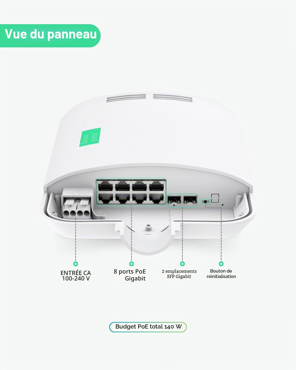 LINOVISION Switch PoE extérieur 8 Ports Full Gigabit L2 géré Via Le Cloud avec 2 Liaisons Montantes SFP, Budget d’Alimentation Total de 150W