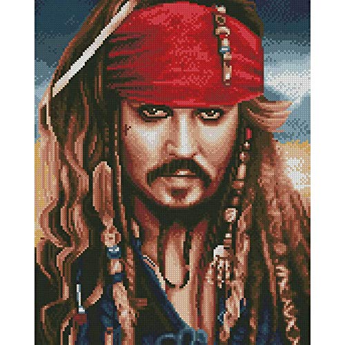 5D DIY Diamond Painting, Pirates of The Caribbean Captain Jack Movie Poster 5 Pieces Diamond Painting Kits for Adults Full Drill Square Diamond Gem