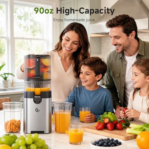 Image of AMZCHEF 3-in-1 Cold Press Juicer, 6.5 inch Wide Feed Chute Slow Masticating Juicer Extractor for Whole Fruits & Vegetables, High Juice Yield, Quiet Motor, Easy Clean for Plant-Based Diet