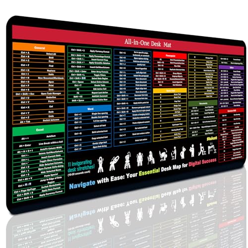 Zoolyx Keyboard Shortcuts Desk Mat 35.4"x15.7" Excel Cheat Sheet Mouse Pad