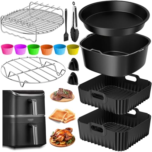 COSORI Heißluftfritteuse Zubehör Silikonform Airfryer Zubehör für COSORI Turbo Tower Pro 10 8L(6 5L/4 3L) Double Stack Airfryer BPA-frei Pizzaplatte Kuchen Brotform usw Zubehör Set