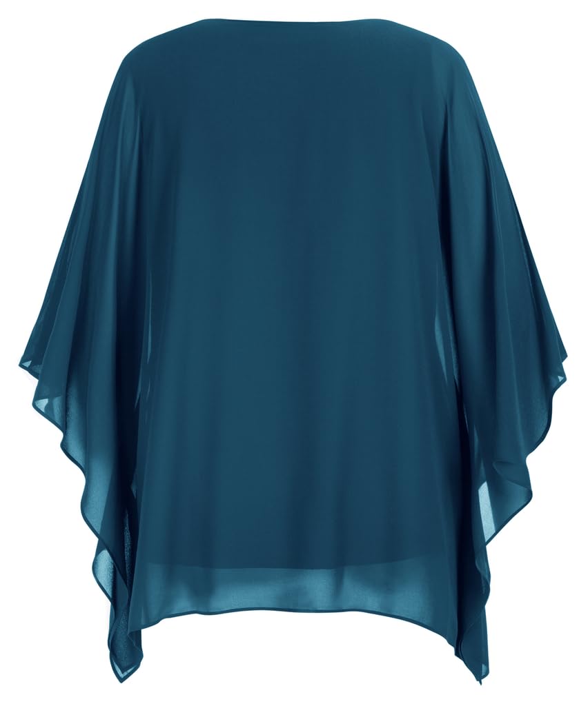 Hanna Nikole Blusa de gasa para mujer, tallas grandes, elegante, de murciélago, camisa de doble capa, suelta, larga