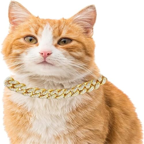 Hundekette Diamant Kubanische Halsbänder Hundekette Haustierhalsband mit Diamanten,Verstellbarer Hundehalsband aus Legierung mit Schloss,für kleine mittelgroße große Hunde Katzen,Gold,50cm