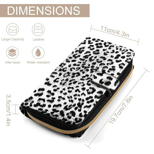 Nugier Women Soft PU Leather Wallet, Zipper Card Case Clutch Credit Bills Money Crash Coin 7.8x4.3x1.4 in Holder Purse Print Seamless Brown Leopard Skin Animal Texture Black White2