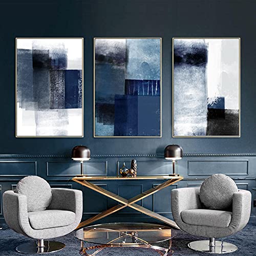 Impression sur toile d'art nordique abstrait bleu dégradé 60x90 cm triptyque salon