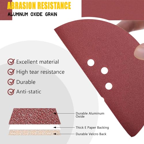 CUBEWAY Schleifpapier 225mm Klett, Schleifscheibe 50 Stück (10xP40 60 80 120 240 Körnung) 225mm Schleifscheiben 8 Loch großen Schleifteller für Trockenbauschleifer