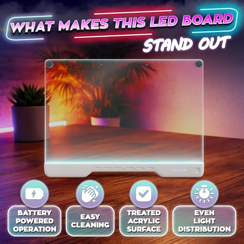 Upgraded 16-Inch LED Drawing Board Rechargeable – 7 Colors, 10 Lighting Effects, Adjustable Brightness – Acrylic Light Board for Tracing with Stand, Markers & Complete Set – Birthday Gift Idea (White) — view 5