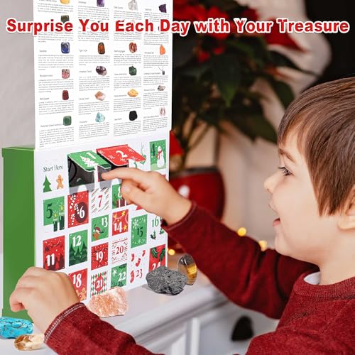 QianCannaor Crystal Advent Calendar 2025 with 24 Days Christmas Countdown, Natural Rock Stones & Minerals for Exploring, Learning, Collection, Scientific Xmas Gift - Image 2