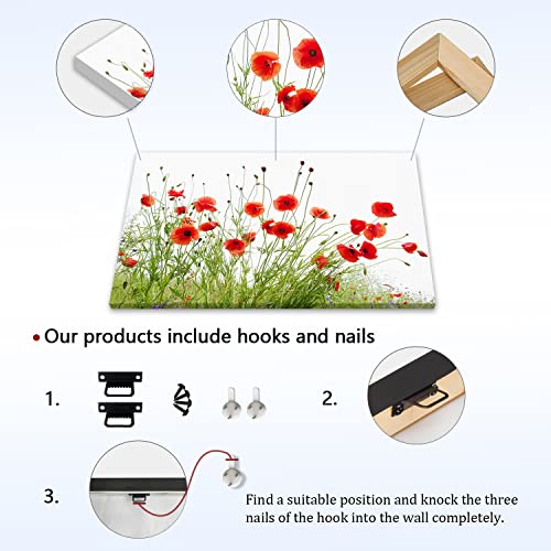 Canvas Wall Art Red Poppies Field Wall Decoration Prints Painting Red Flowers Pictures For Living Room Bedroom Home Office Kitchen Wall Decor Artwork Abstract Paintings Framed Ready To Hang For Home Modern Decoration 08X12Inch #TOP1