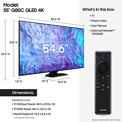 Samsung 55-Inch Class Qled 4K Q80C Series Quantum Hdr+, Dolby Atmos Object Tracking Sound Lite, Direct Full Array, Q-Symphony 3.0, Gaming Hub, Smart Tv With Alexa Built-In (Qn55Q80C, 2023 Model) #TOP1