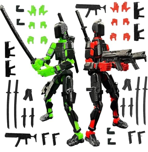Image of ONNGEO 2 Pack Action Figures Titan 13, 3D Printed Multi-Joint Movable Robot with Weapons and Accessories, Desk Decoration (Black Green, Red)