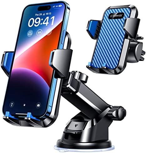 VANMASS Universal Car Phone Mount,【Patent & Safety Certs】 Upgraded Handsfree Dashboard Stand, Phone Holder for Car Windshield Vent, Compatible iPhone 14 13 12 11 Pro Max Xs XR X, Galaxy (Blue)