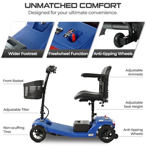 (20 Miles) Foldable Mobility Scooters for Seniors Foldable, 4 Wheeled Folding Powered Mobility Scooters with LED Lights and USB Port, 330 LBS (Blue-M2)