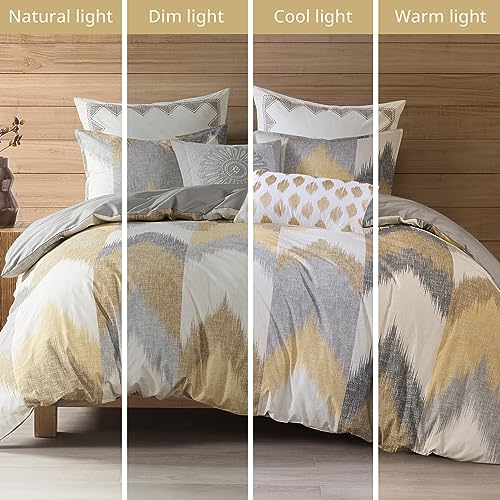 Image of Ink+Ivy King Size Comforter Set, Cozy Cotton Comforter, All Season, Lightweight Comforter King Bed Set with 2 Matching Shams, Modern Cabin Lodge Ikat Chevron Design, Yellow King /Cal King 3 Piece