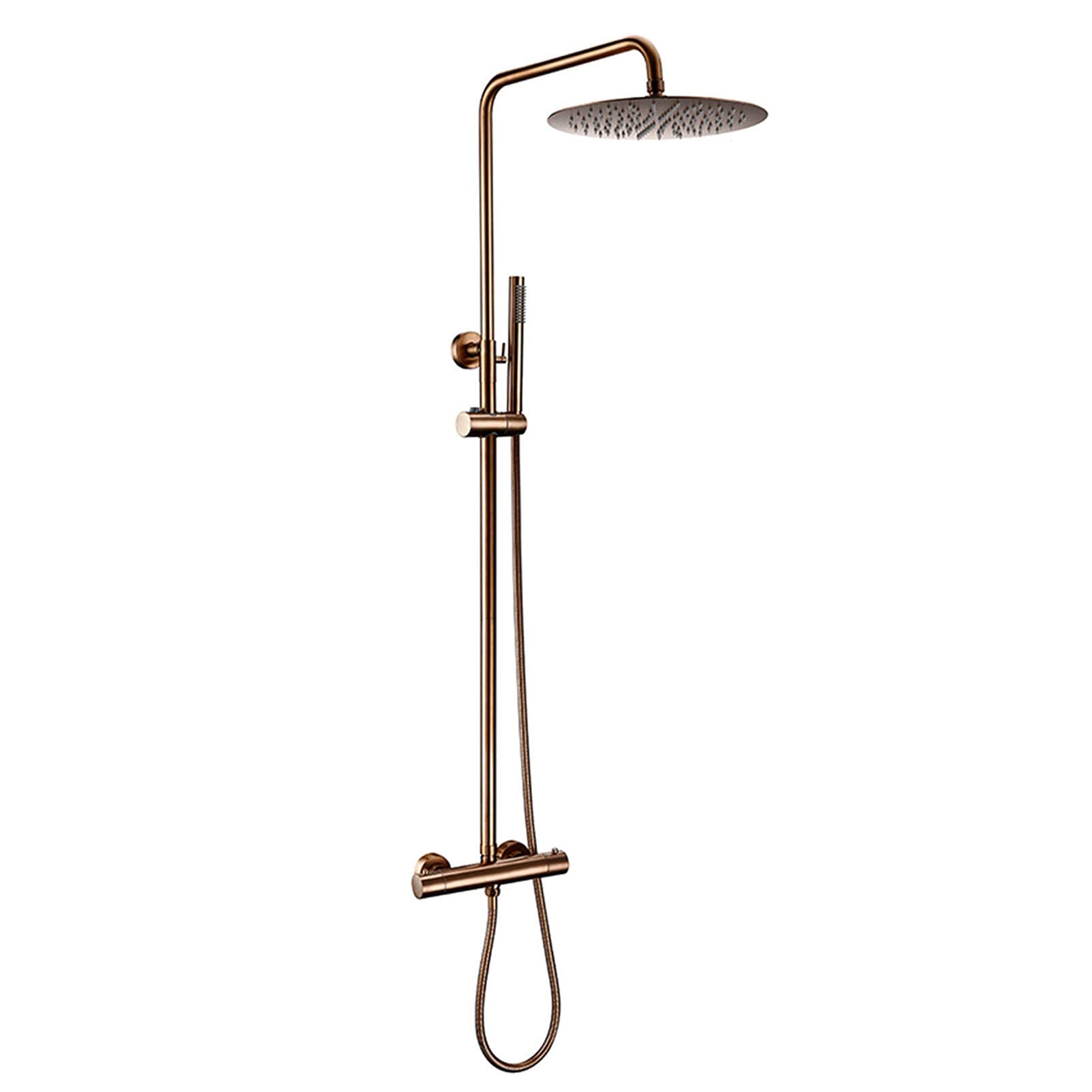 AYCDL Thermostaic Shower Faucet Set Rose Gold, 8 Inch Rainfall Shower Head with Handheld Shower, Brass Exposed Mixer Faucet Set, Wall Mounted Shower System