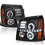 Spec-D Tuning LED Dual Halo Headlights Black Compatible with 2002-2006 Cadillac Escalade All, Left + Right Pair Headlamps Assembly