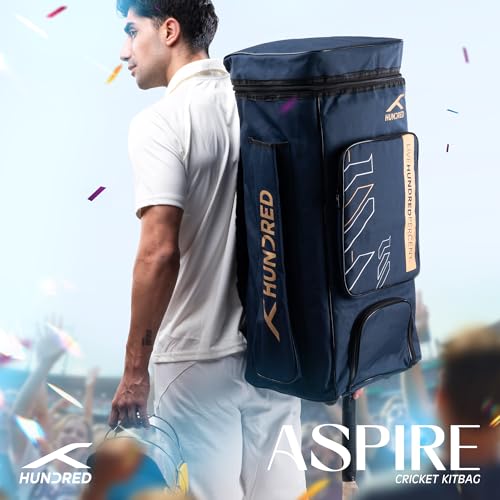 Image of Hundred Polyester Aspire Cricket Kitbag | Spacious & Durable Sports Gear Bag with Multiple Compartments | Shoe Compartment & Sturdy Zippers | Padded Straps(Navy)