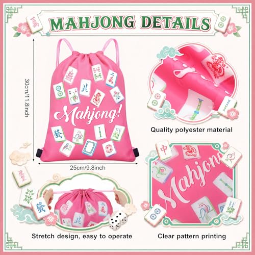 Image of Honoson 16 Pcs Mahjong Drawstring Backpack Mah Jong Goodie Bags Mahjong Themed Gift Bags Drawstring Backpack Party Favors Snack for Lover Player Mothers Birthday Party Supplies Lucky Mah Jong Decor