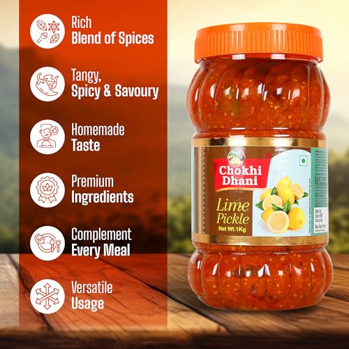Image of Chokhi Dhani Lime Pickle Pack of 2 (1kg Each) | Nimbu Achar | Oil Free Lemon Pickle | No Onion No Garlic | Tangy & Spicy Indian Pickle | Homemade Style