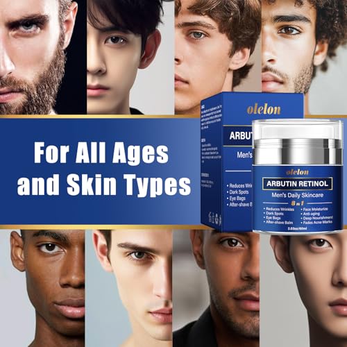 OLELON 8-in-1 Face Cream for Men, mens face moisturizer with Alpha Arbutin, Retinol, Collagen and Hyaluronic Acid, Anti-Aging Face Cream for Men, Eye Bags Treatment & Wrinkle Cream 2.03oz