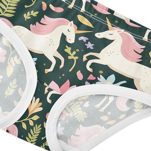 Wusikd White Unicorns Girls' Underwear Cotton Green Leaves Flowers Girls Briefs Soft Toddler Underwear 2T4
