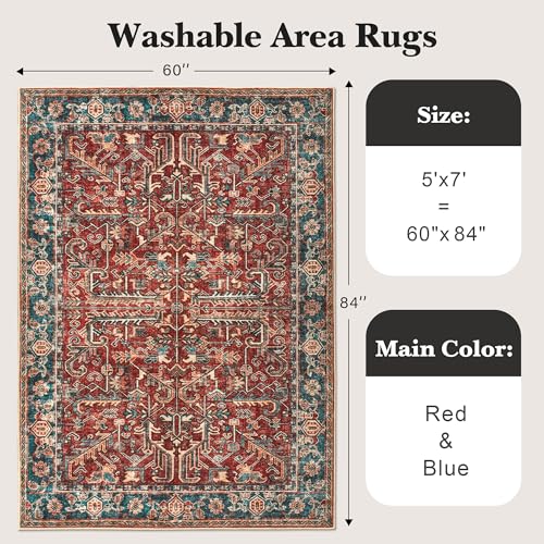 Valenrug Ultra-Thin Stain Resistant 5x7 Antique Rug - Red