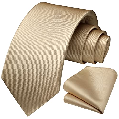 Image of HISDERN Mens Ties Solid Color Ties for Men Formal Necktie with Pocket Square Set Satin Silk Neck Tie Handkerchiefs Set