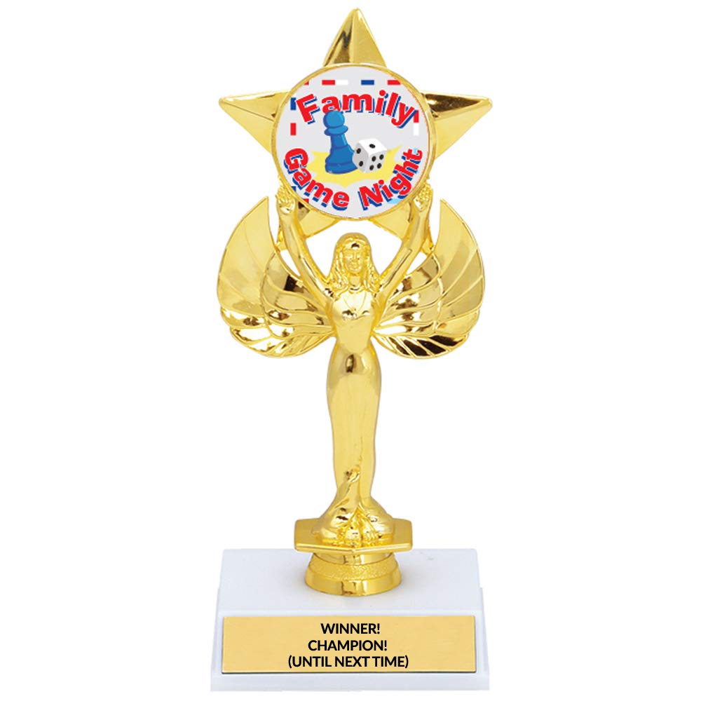 DINN BROS Family Game Night Trophy, Game Night Award, 1st Place, Customize with Free Engraving, 8.25 Inch Tall