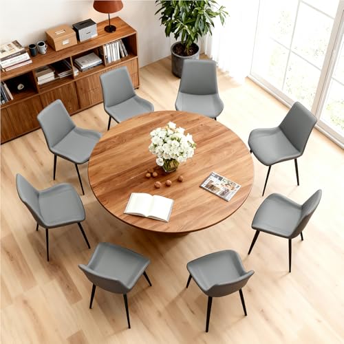 Image of Modern Dining Chairs Set of 8, PU Leather Dining Room Chairs, Upholstered Kitchen Chairs with Ergonomic Backrest & Sturdy Metal Legs, Two-Tone Design in Light Grey & Dark Grey