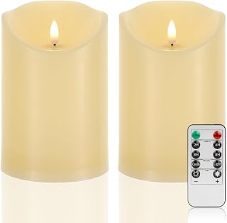 4" x 6" Large Outdoor Flameless Candles with Remote, Battery Operated Flickering LED Pillar Candles with Timer, Waterproof Fake Electric Candles for Indoor Outdoor Lanterns, Porch, Set of 2