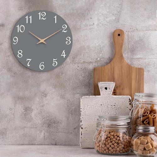 Image of Mosewa Wall Clock Gray Battery Operated Silent Non Ticking Simple Modern Wood Clock Decorative for Bedroom Living Room Home (8.2 Inch)
