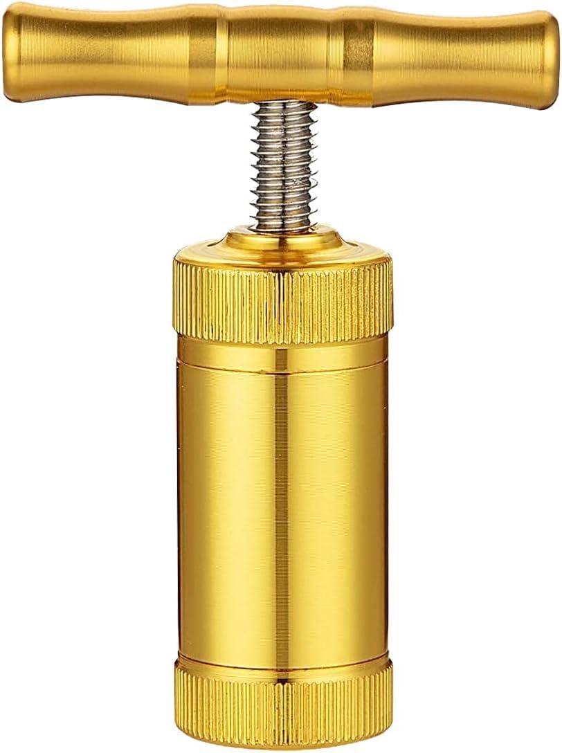 1 Pack Pollen Press Tool, T-Handle Herb & Spice Compressor, Aluminium Alloy Manual Press, 60 mm (2.36 in) Height, 26 mm (1.02 in) Barrel, Gold Colour