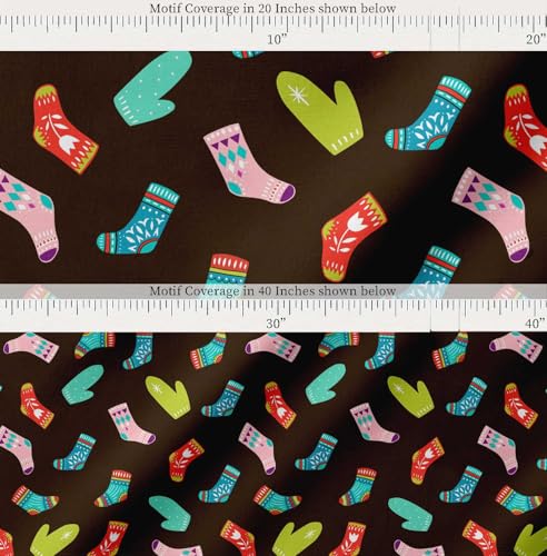 Image of Soimoi Brown Cotton Voile Fabric Socks & Gloves Folk Art Fabric Prints By Meter 42 Inch Wide